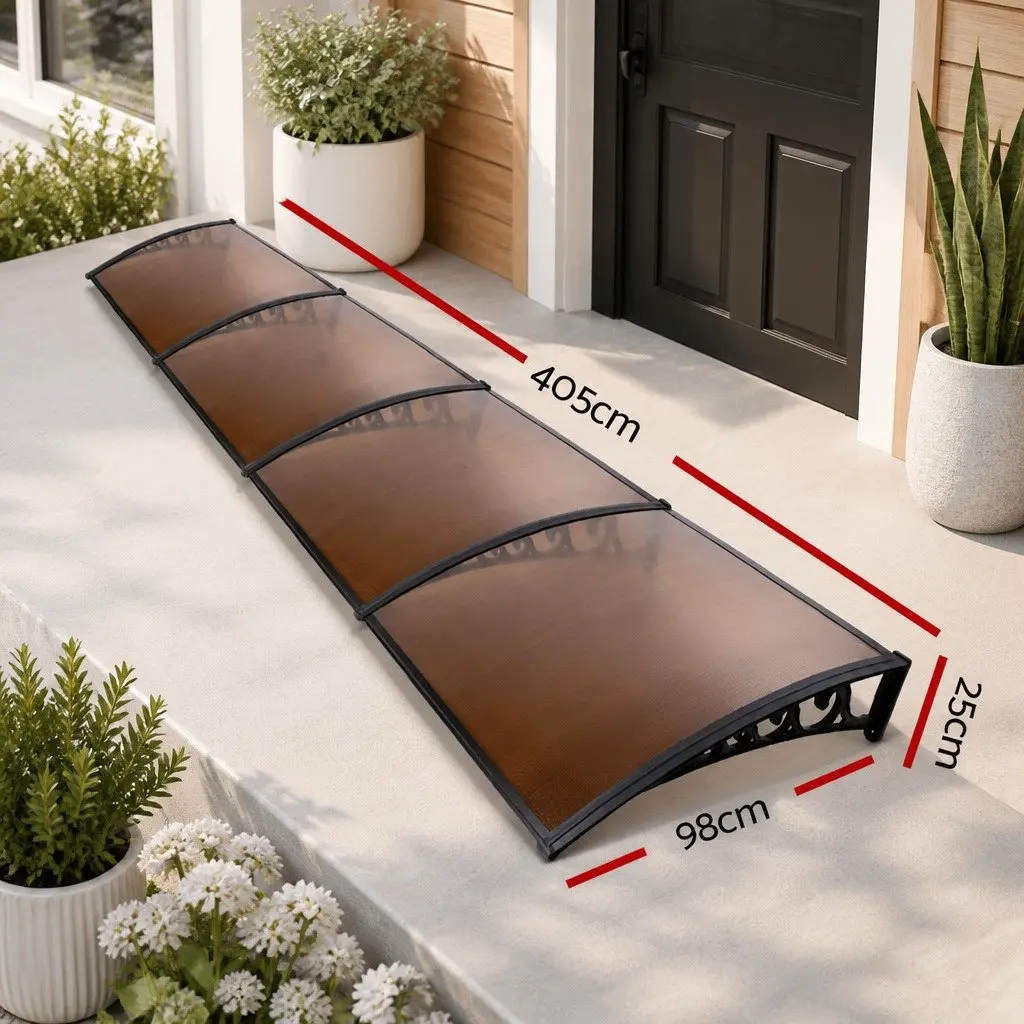 Polycarbonate Canopy Cover Awning Brown 1m x 4m UV Resistant Shade for Windows Doors Balconies