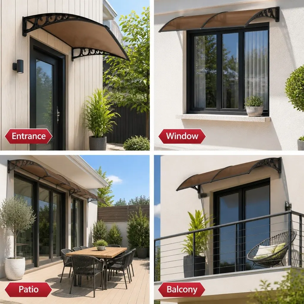 Polycarbonate Canopy Cover Awning Brown 1m x 4m UV Resistant Shade for Windows Doors Balconies