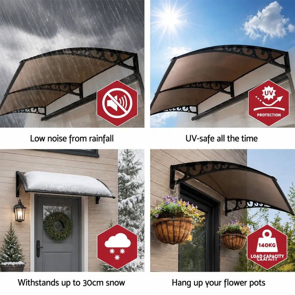 Polycarbonate Canopy Cover Awning Brown 1m x 4m UV Resistant Shade for Windows Doors Balconies