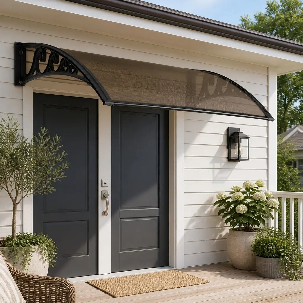 Window Door Awning 1m x 6m Brown PC Panel Hollow Canopy Weather Protection