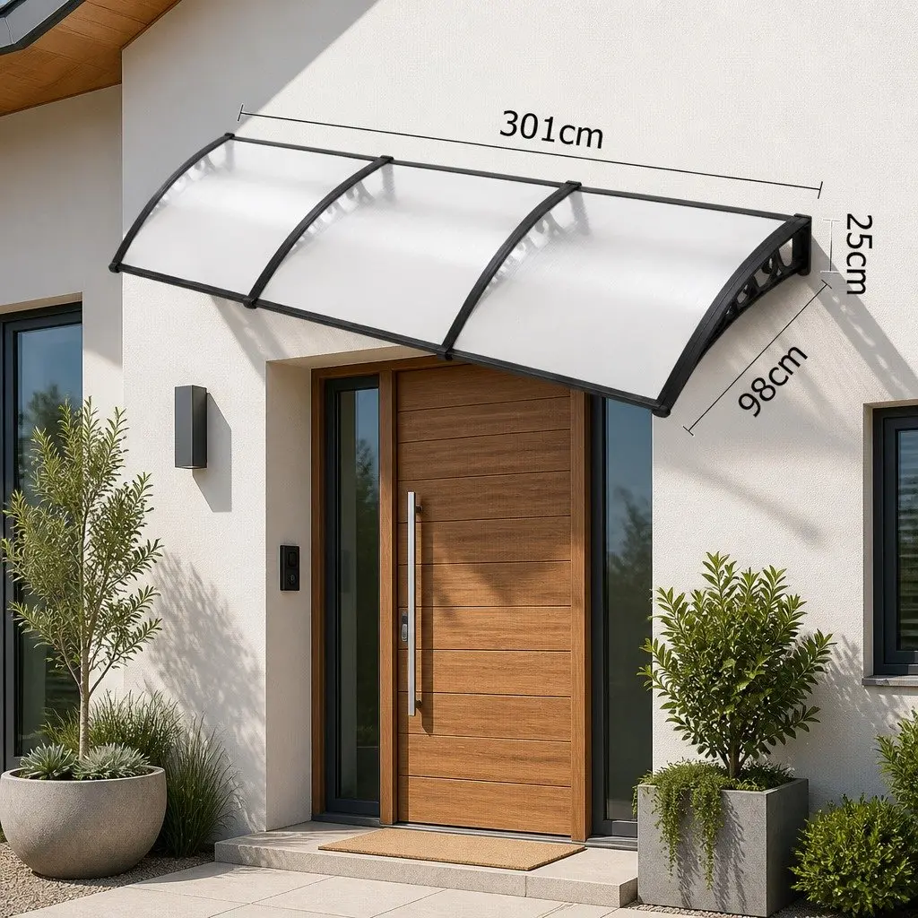 Window Door Awning Transparent PC Panel Canopy 1m x 3m Modern Balcony Cover