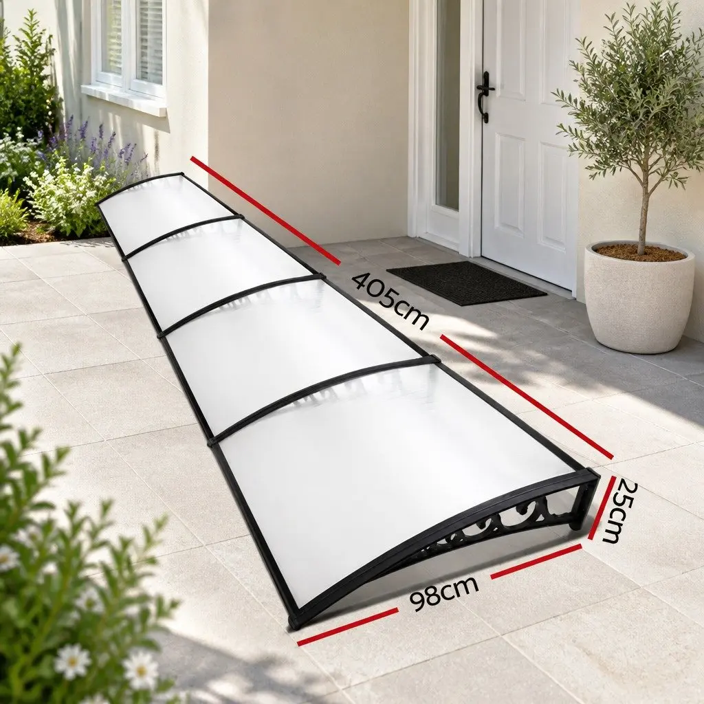 Awning Transparent PC Panel 1m x 4m Outdoor Sun Rain Door Window Cover