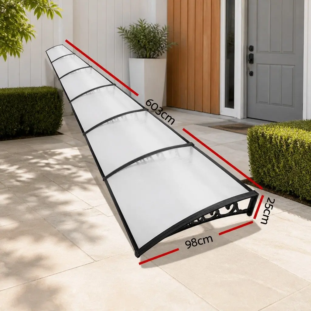 Transparent PC Panel Awning 1m x 6m for Doors Windows Balconies Shade Cover