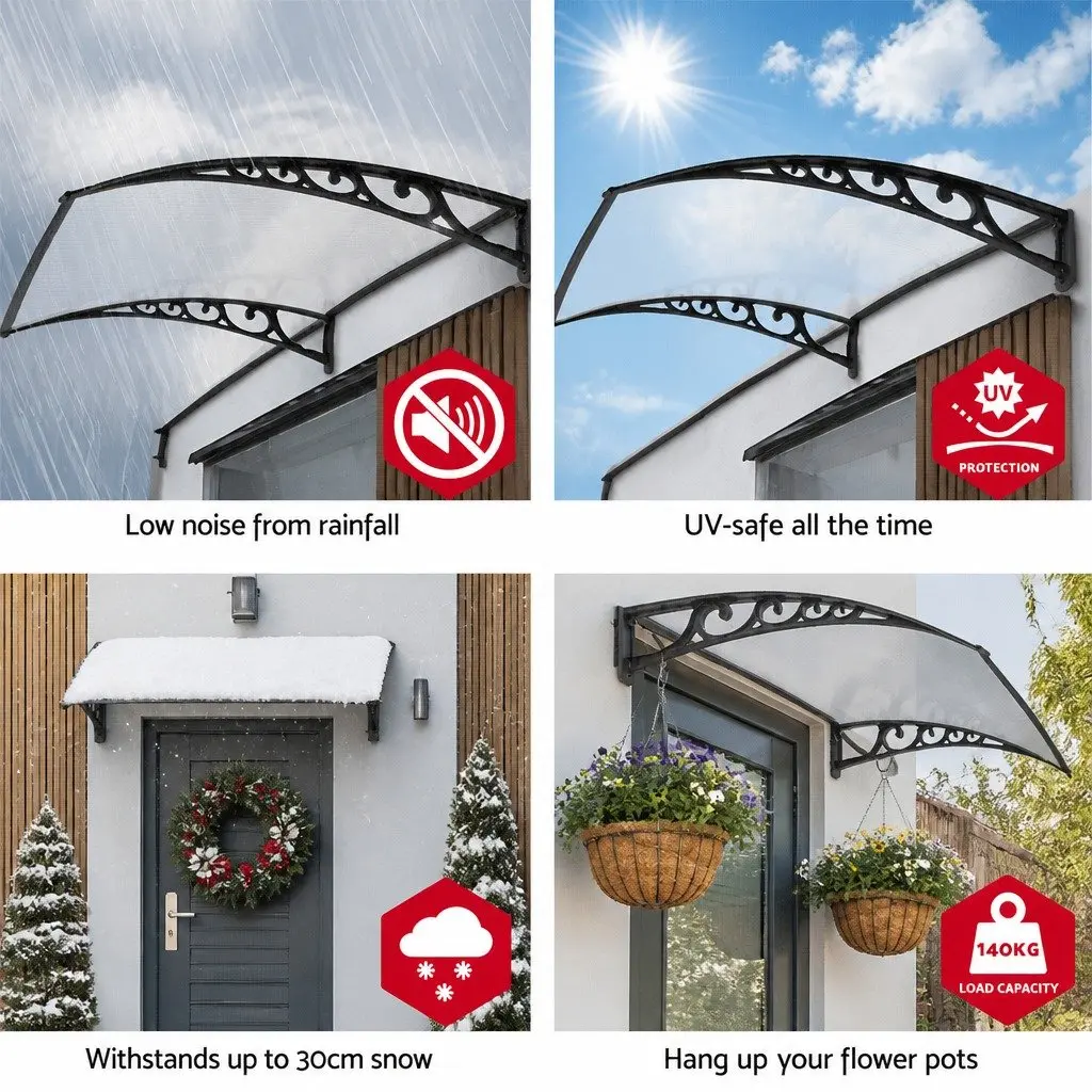 Transparent PC Panel Awning 1m x 6m for Doors Windows Balconies Shade Cover