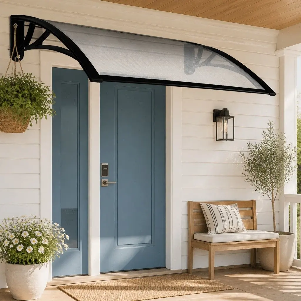 Awnings Transparent PC Panel 1m x 2m Black Bracket Outdoor Shade