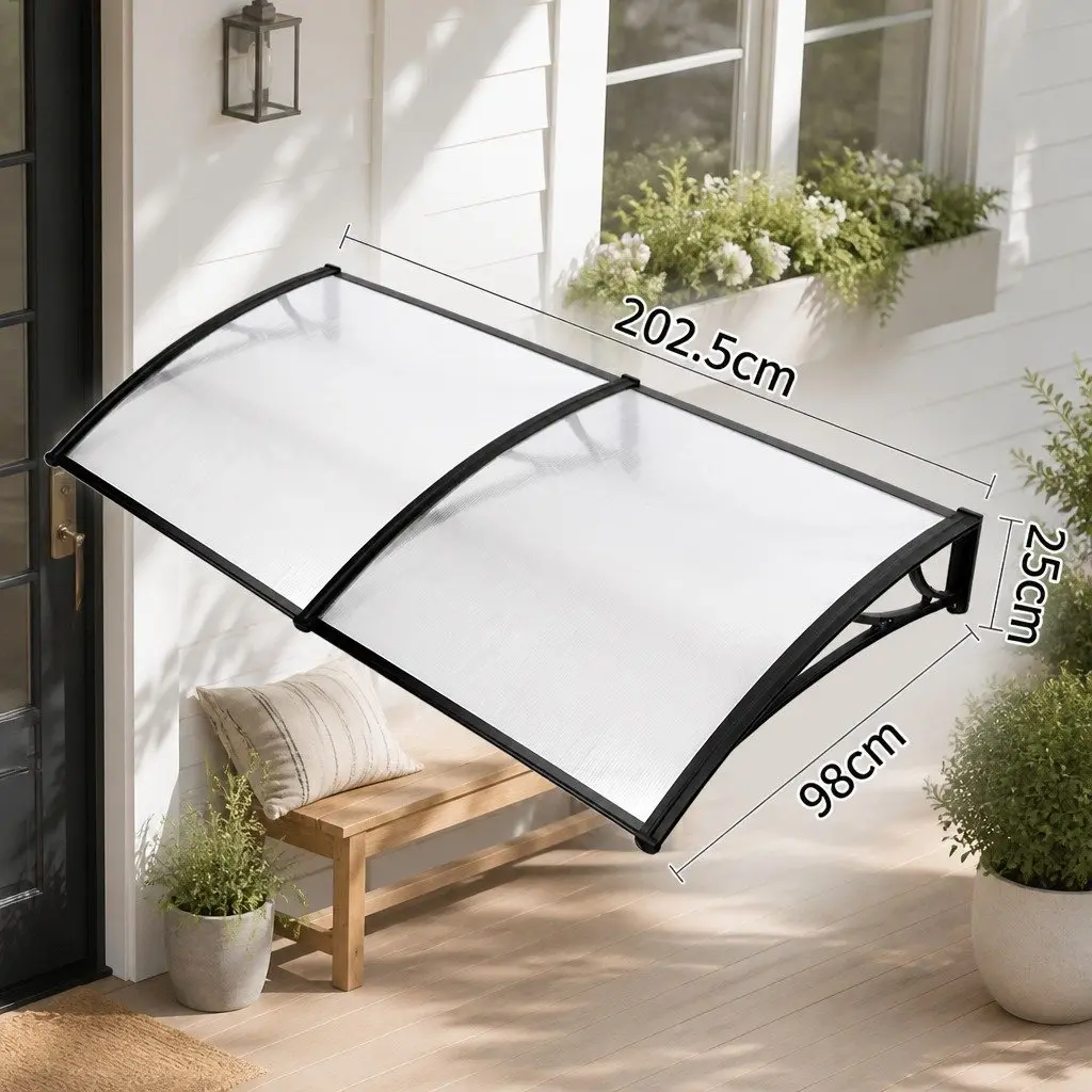 Awnings Transparent PC Panel 1m x 2m Black Bracket Outdoor Shade