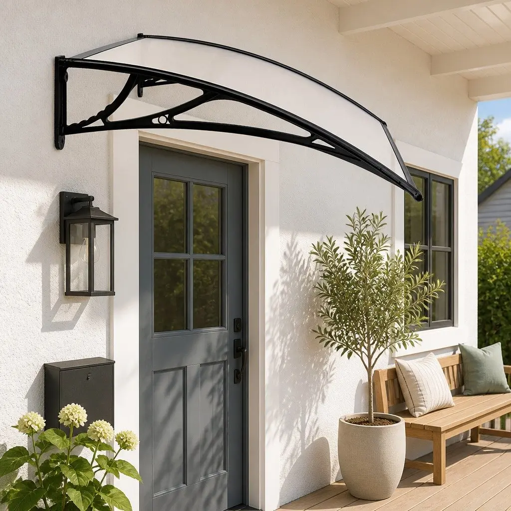 Awnings Transparent PC Panel 1m x 2m Black Bracket Outdoor Shade