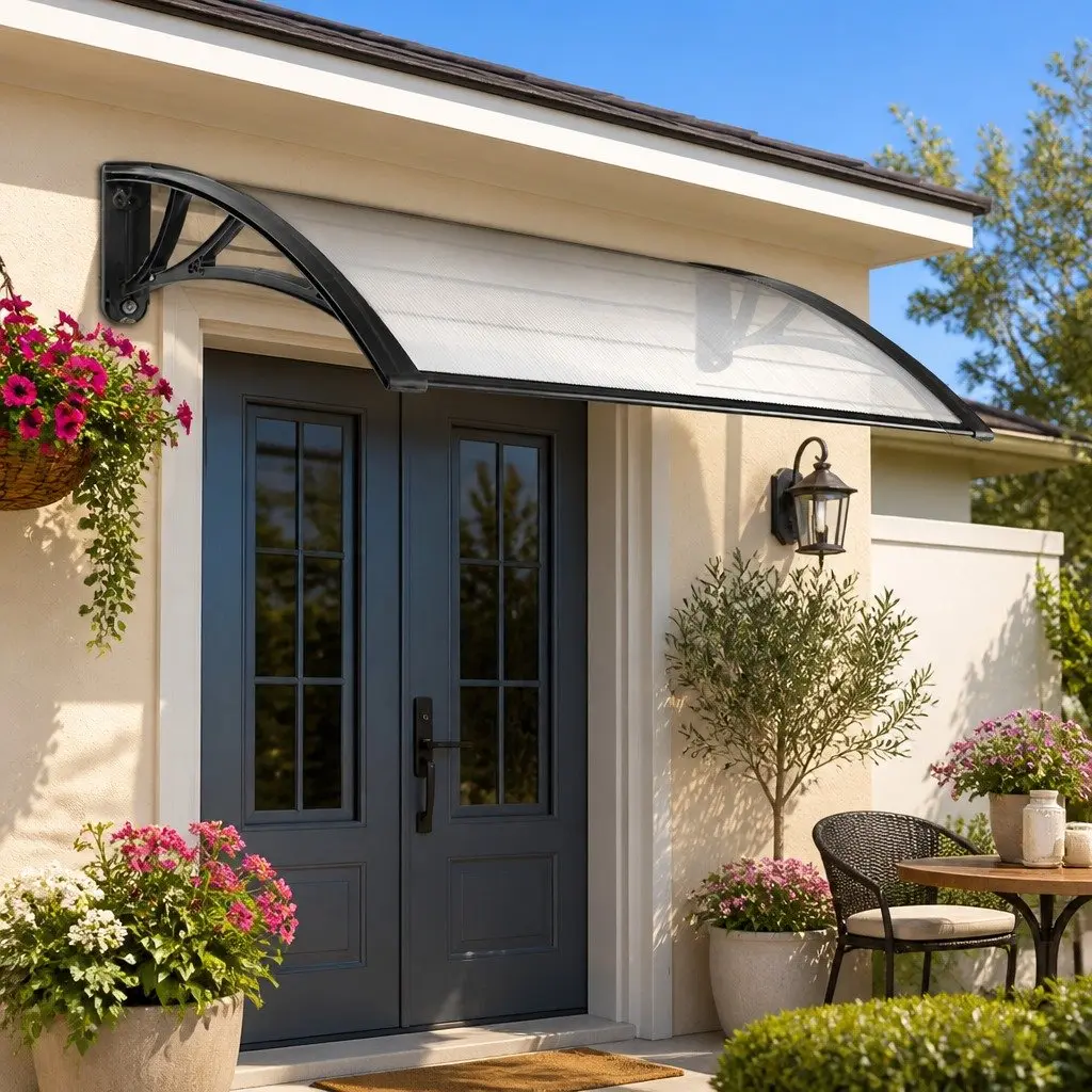 Awnings Transparent PC Panel 1m x 2m Black Bracket Outdoor Shade