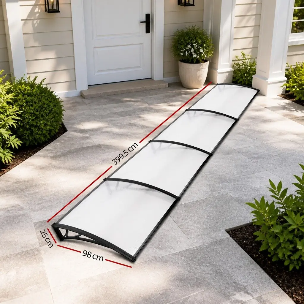 Awning Canopy DIY 1m x 4m Clear Panel Black Brackets