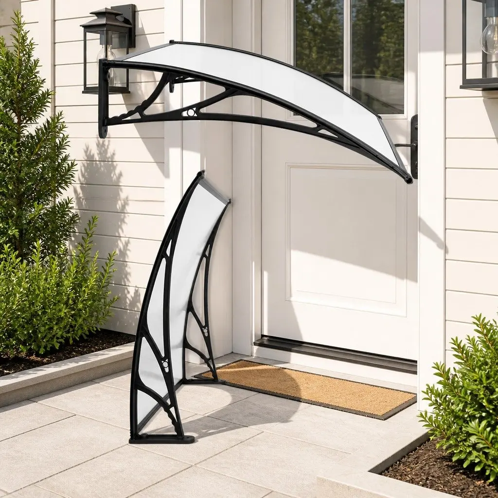 Awning Canopy DIY 1m x 4m Clear Panel Black Brackets