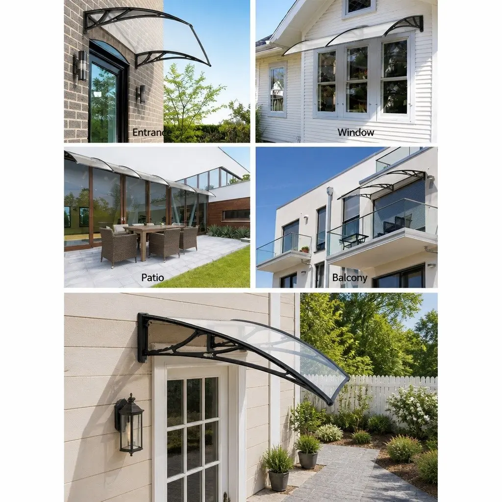Awning Canopy DIY 1m x 4m Clear Panel Black Brackets