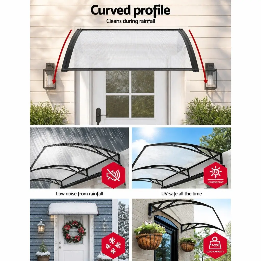 Awning Canopy DIY 1m x 4m Clear Panel Black Brackets
