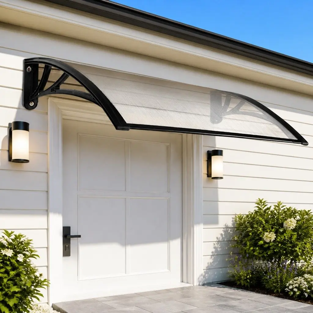 Awning Canopy DIY 1m x 4m Clear Panel Black Brackets