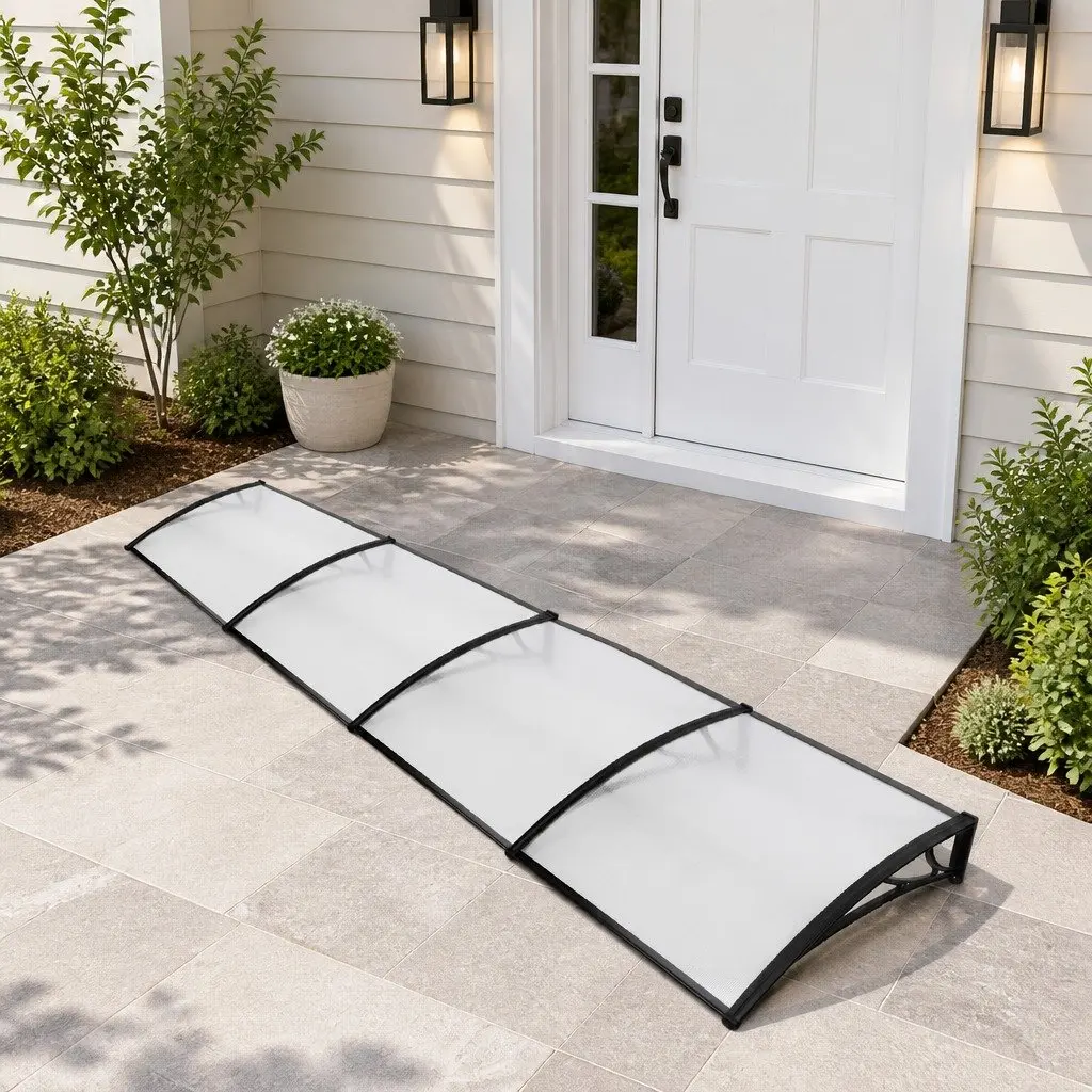 Awning Canopy DIY 1m x 4m Clear Panel Black Brackets