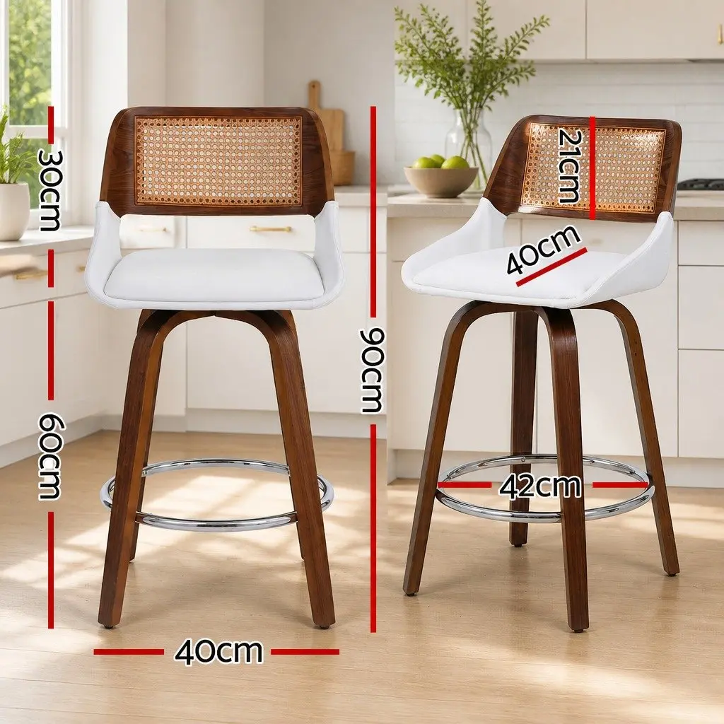 Bar Stools Swivel 60cm Seat Height Walnut White Set of 3