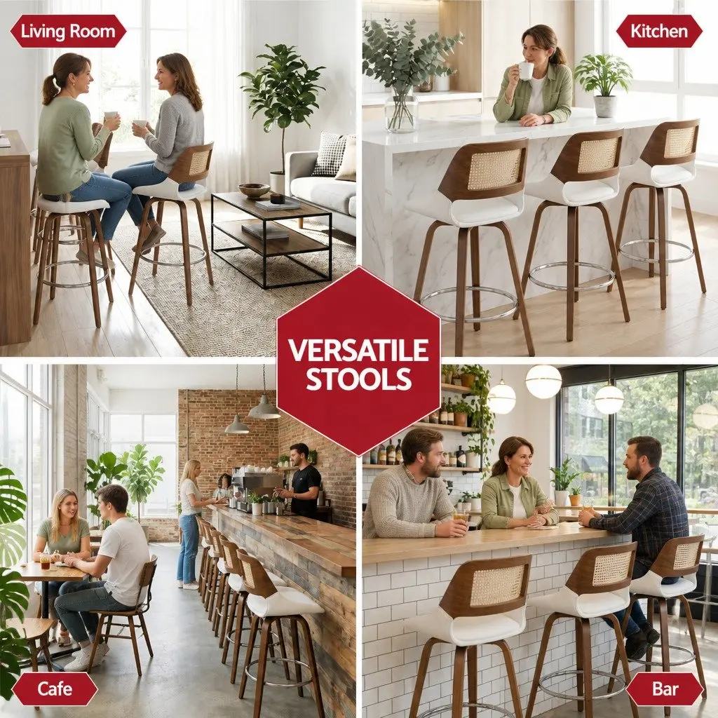 Bar Stools Swivel 60cm Seat Height Walnut White Set of 3