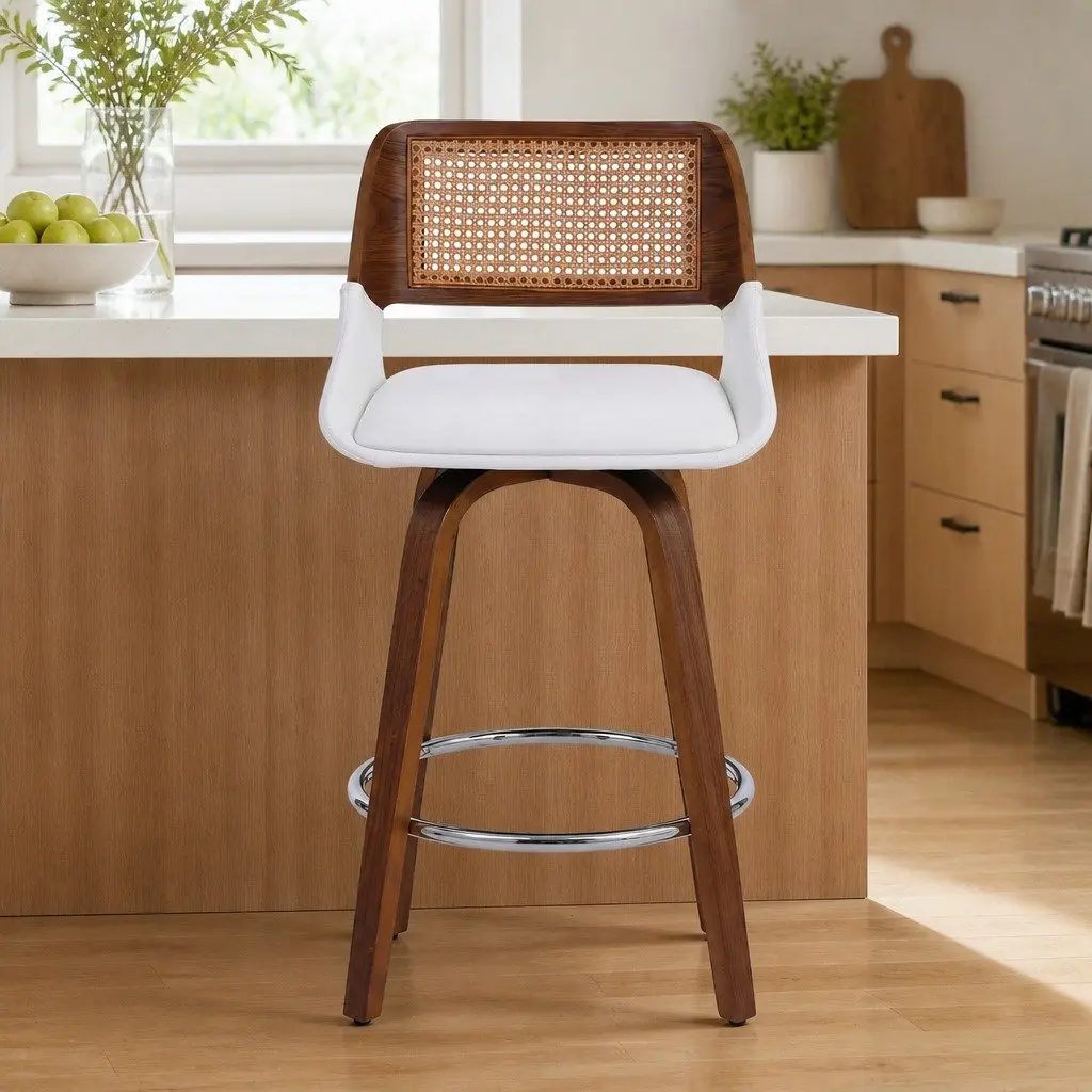 Bar Stools Swivel Ergonomic Support 60cm Seat Height White Walnut