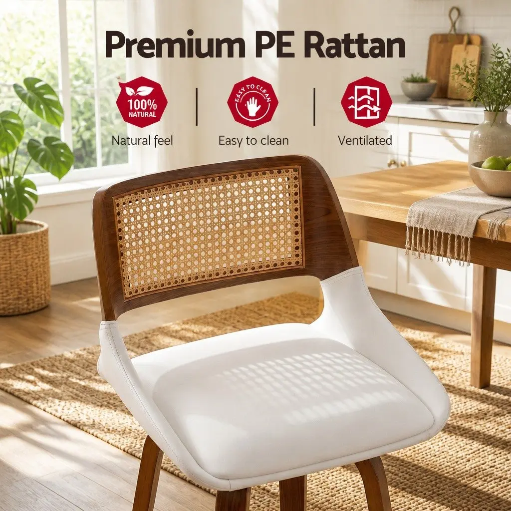 Bar Stools Swivel Ergonomic Support 60cm Seat Height White Walnut