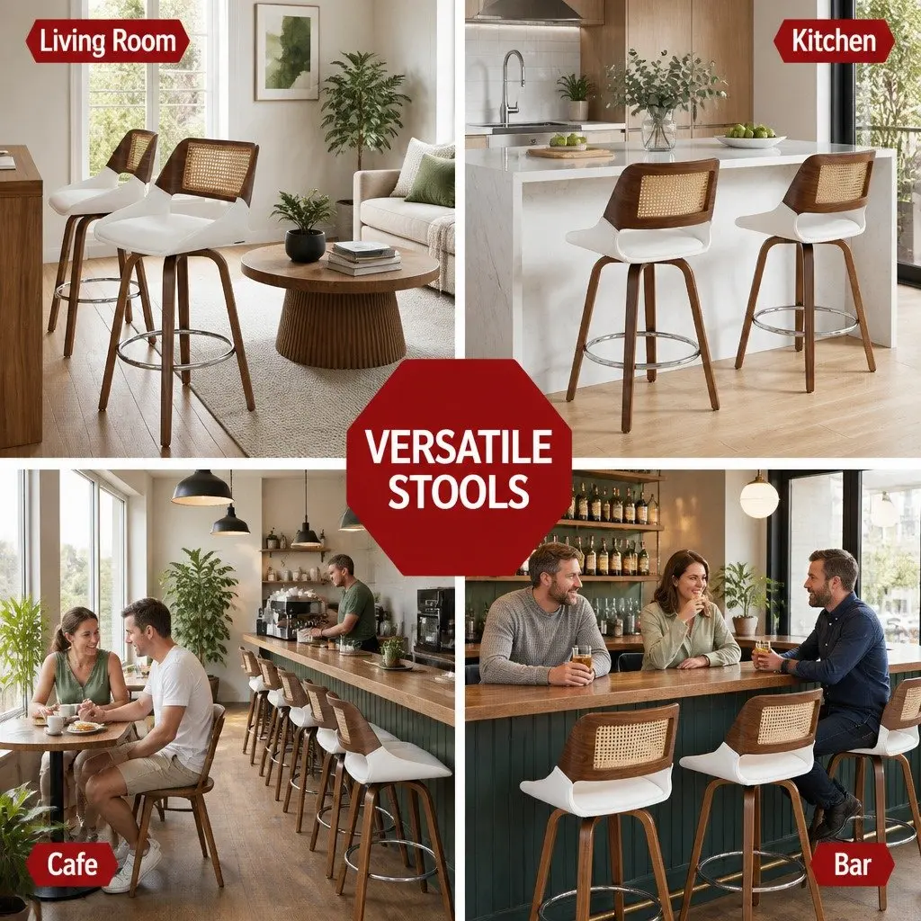 Bar Stools Swivel Ergonomic Support 60cm Seat Height White Walnut