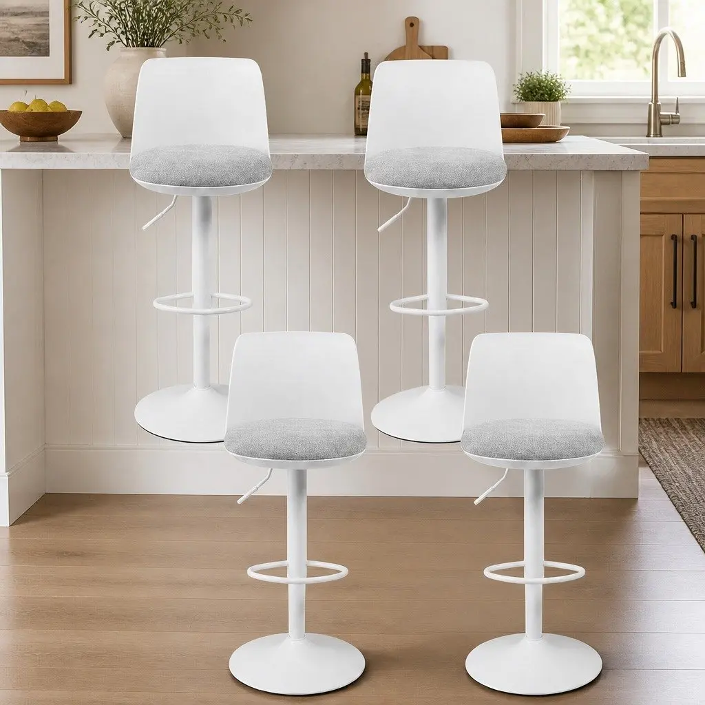 Bar Stools Swivel Curved White Adjustable Height Set of 4
