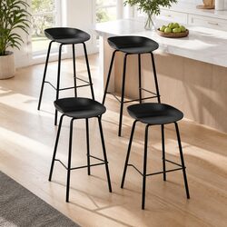 Bar Stools Set of 4 Kitchen Counter Height Metal Frame Black Footrest Anti-Slip