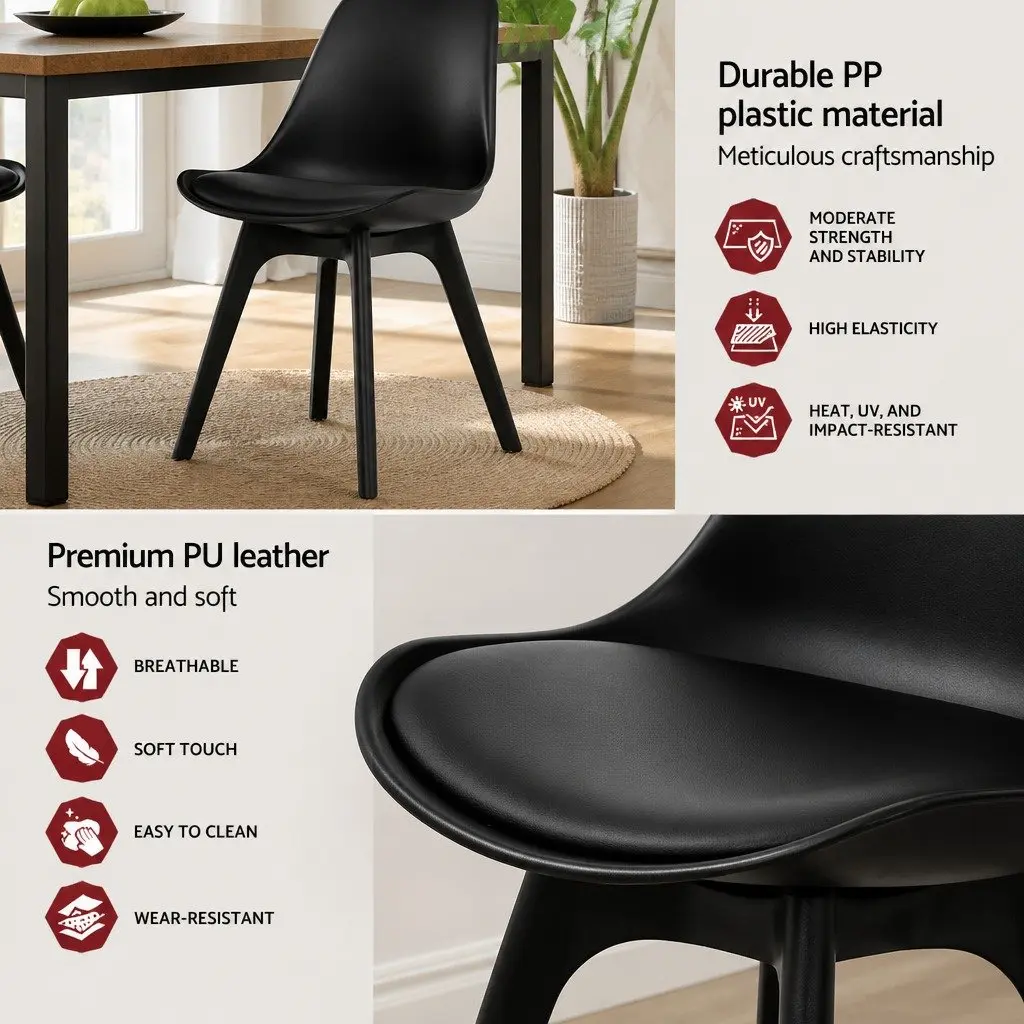 Dining Chairs Modern Padded Seat Black Set of 4