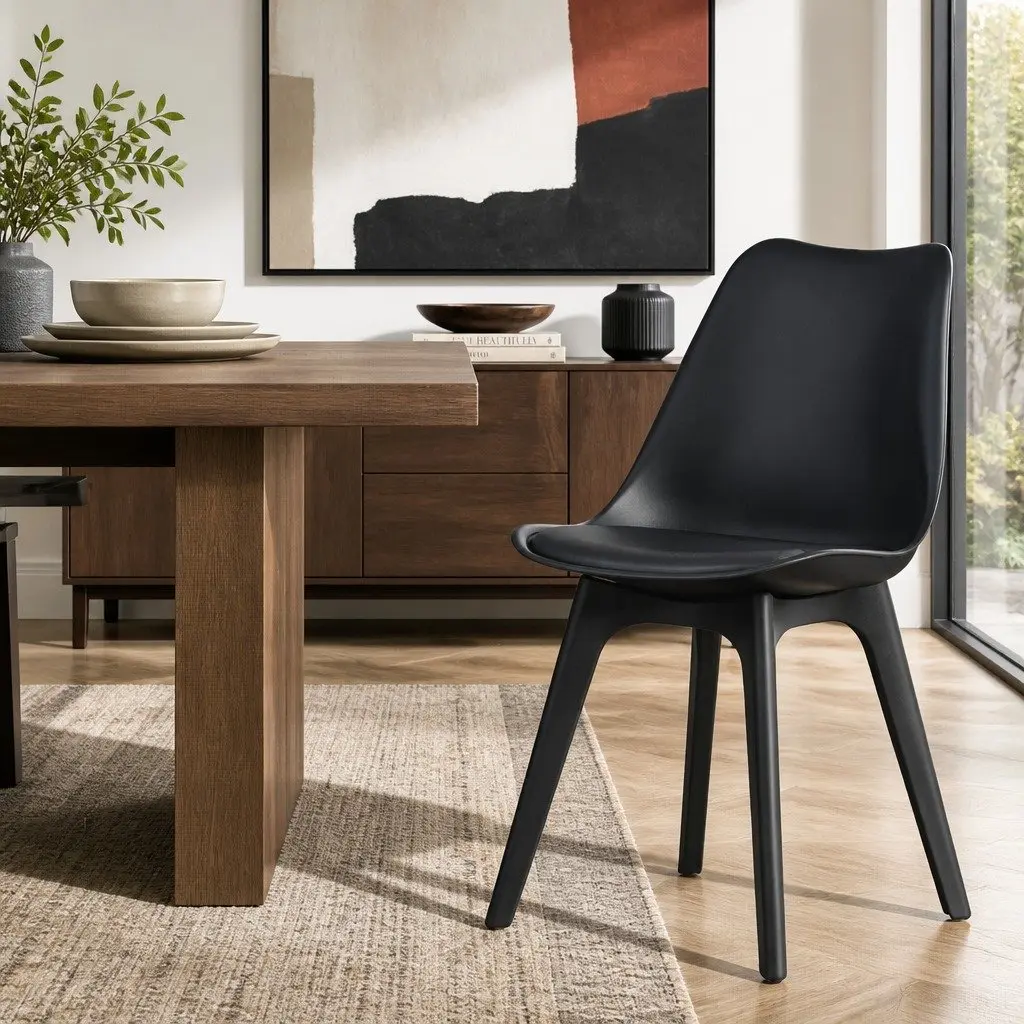Dining Chairs Modern Padded Seat Black Set of 4