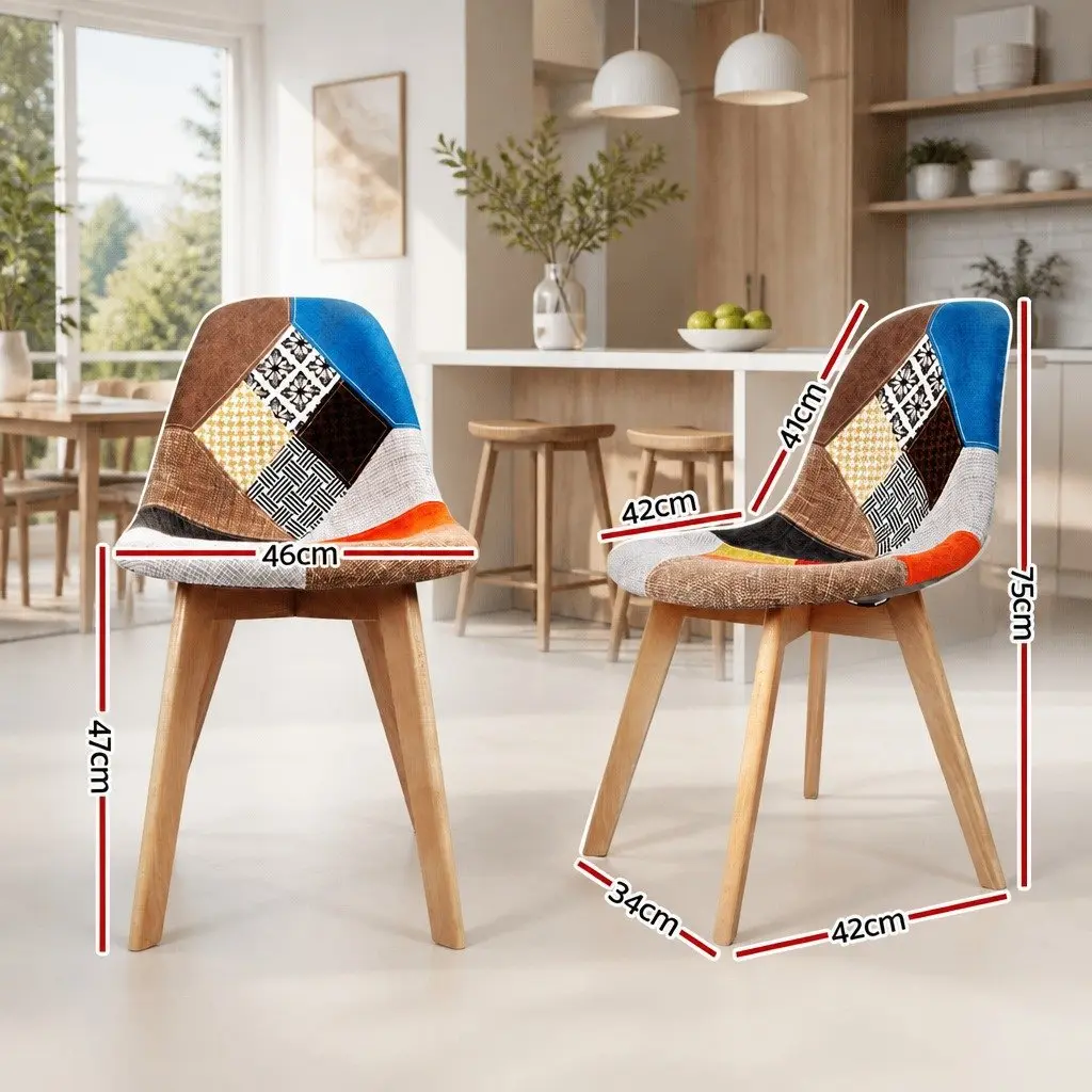 Dining Chairs Set of 2 Fabric Retro DSW Kitchen Seat Multi-Colour Modern Design