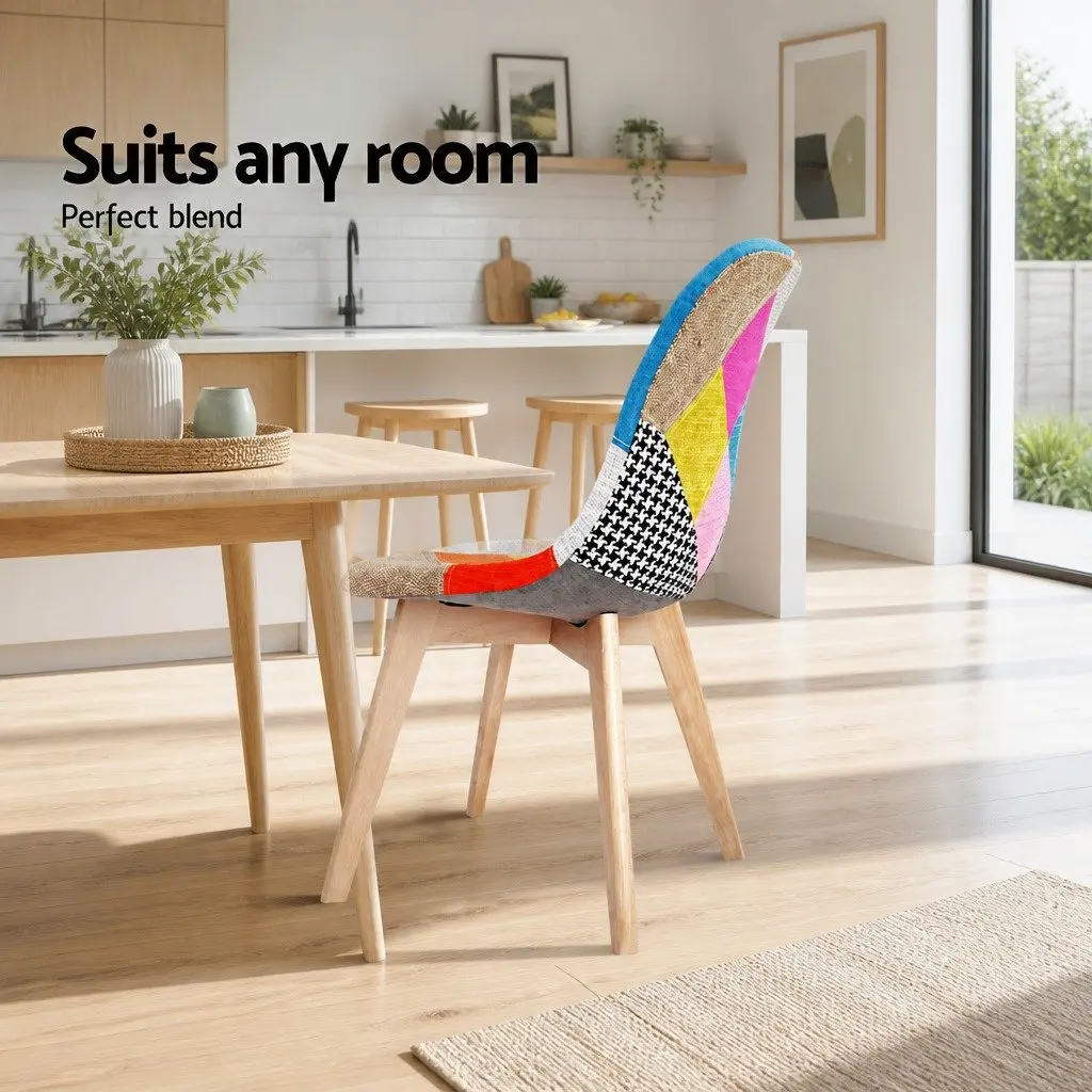 Dining Chairs Set of 2 Fabric Retro DSW Kitchen Seat Multi-Colour Modern Design