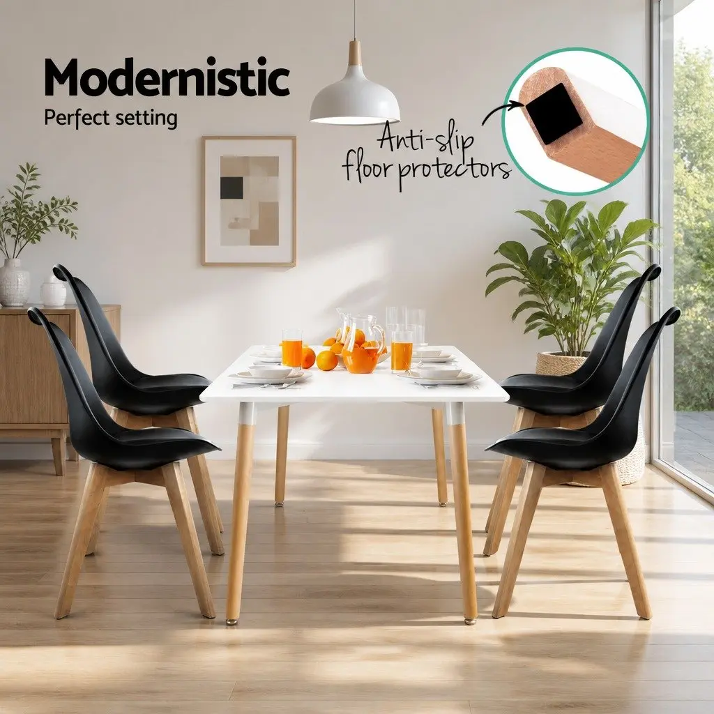 Dining Chairs Modern PU Leather Seat Black Wooden Legs 4 Piece
