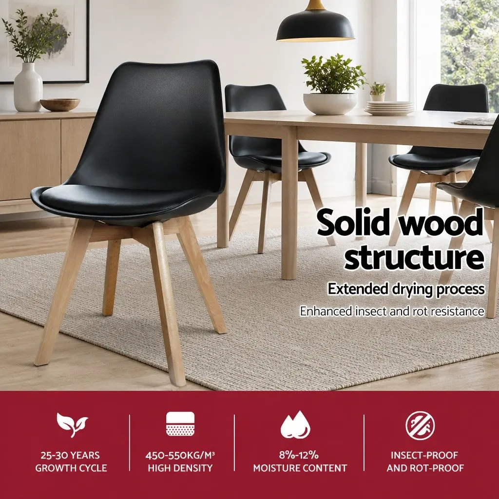 Dining Chairs Modern PU Leather Seat Black Wooden Legs 4 Piece
