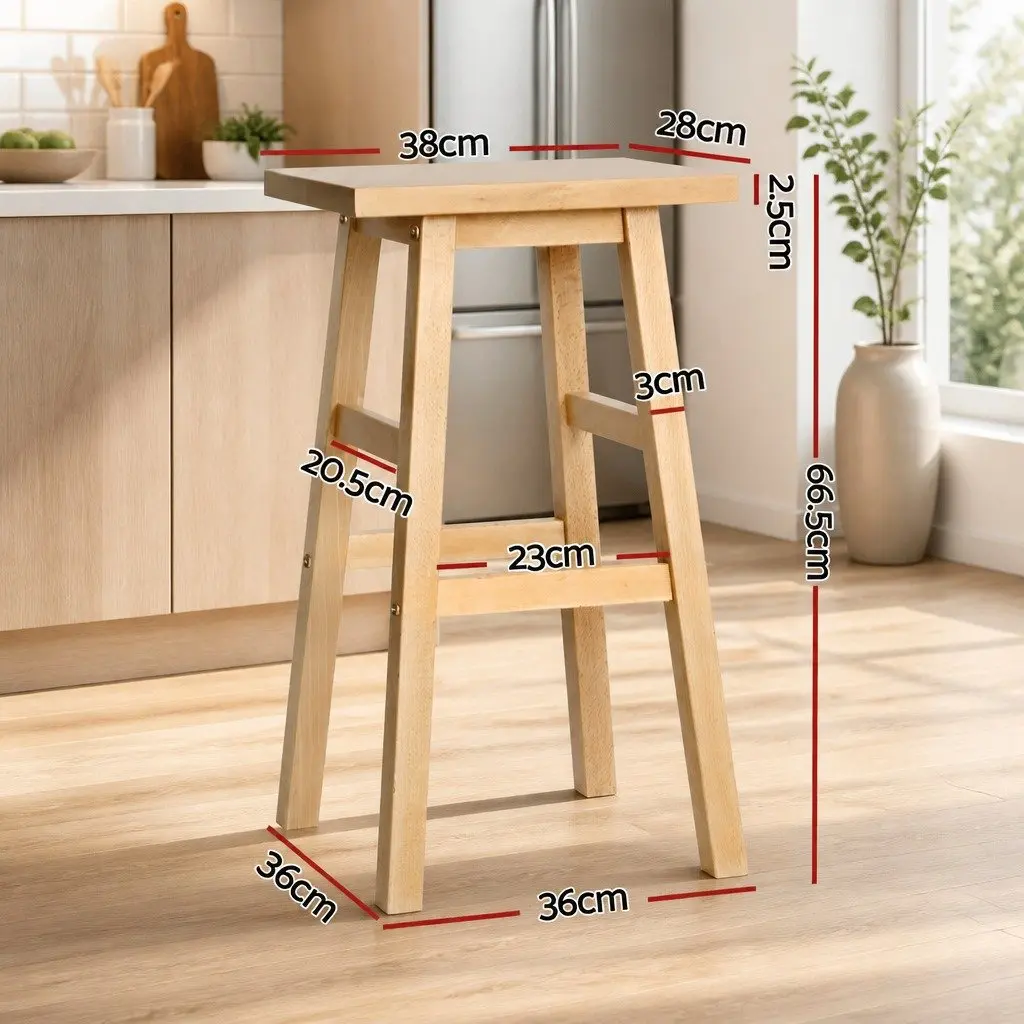 Bar Stools Wooden Chairs Natural Light Wood Tone Set 2 Piece