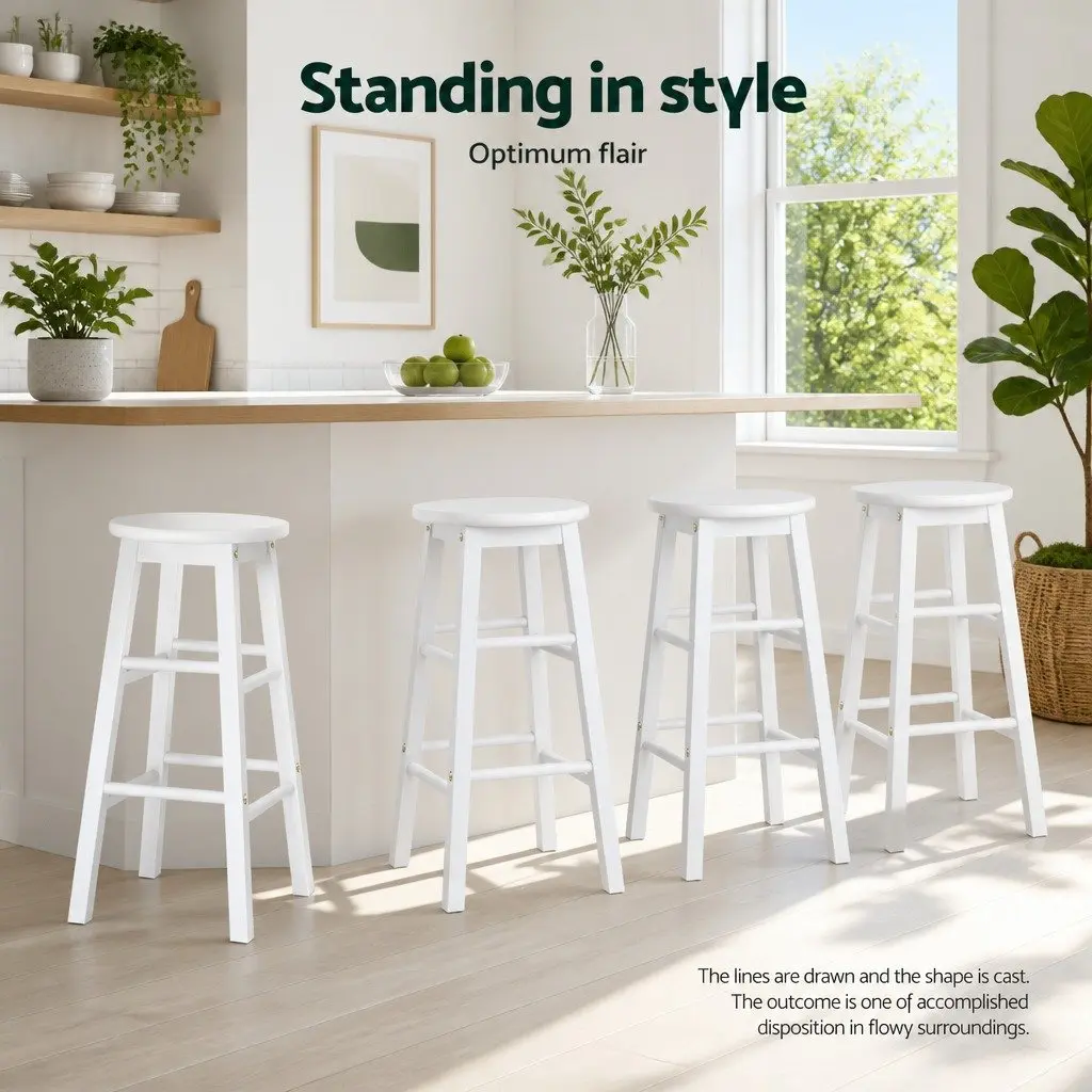 Bar Stools Round Chairs White Wooden Dining Stool Kitchen Counter Seating Set