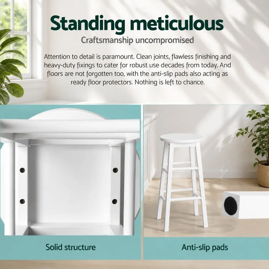 Bar Stools Round Chairs White Wooden Dining Stool Kitchen Counter Seating Set