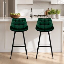 Get Stylish Green Velvet Bar Stools - Set of 2 for Your Home