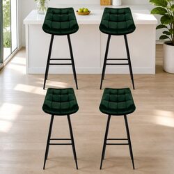 Friendly Green Velvet Bar Stool Set of 4 with Backrest