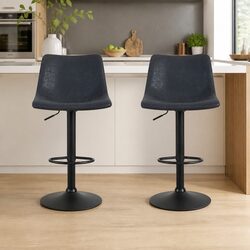 Bar Stools Vintage Leather Swivel Gas Lift Black 2 Pack Padded Seat Height