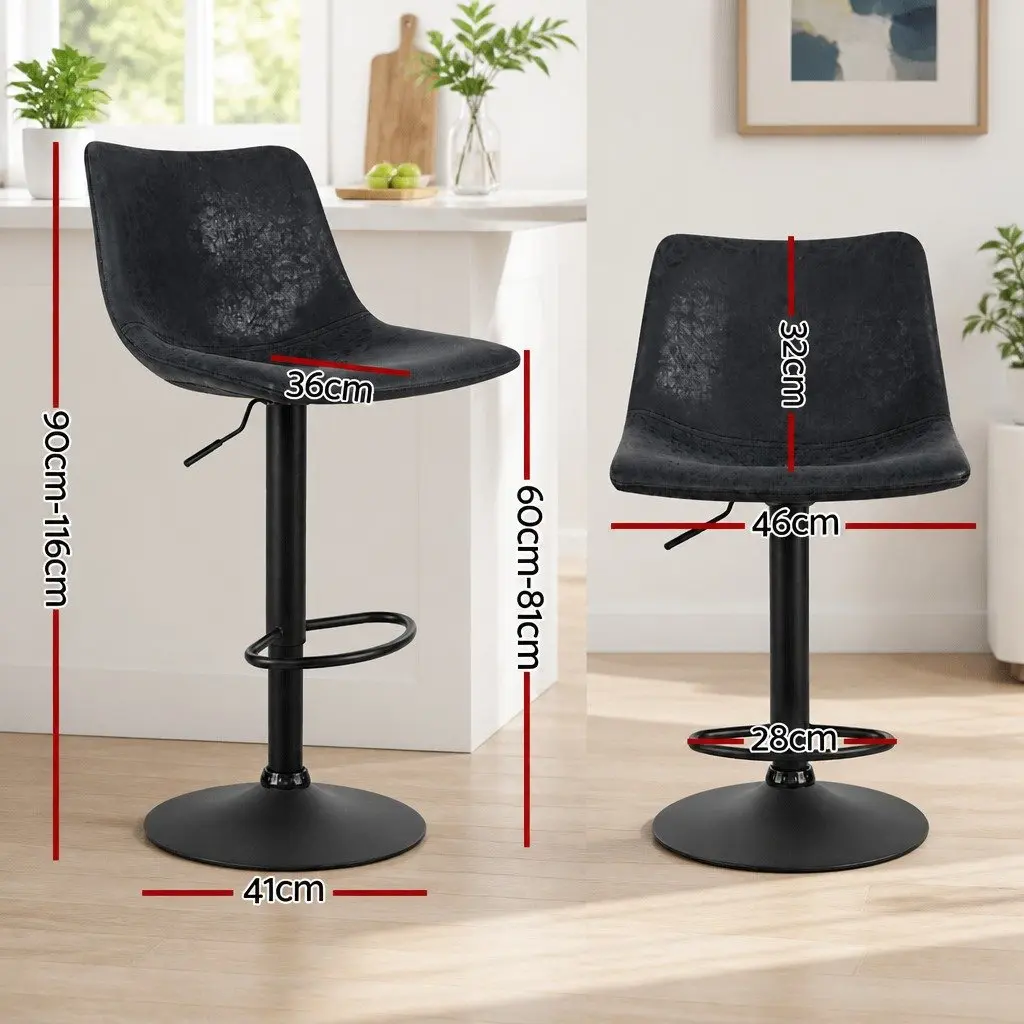 Bar Stools Vintage Swivel Adjustable Height Black Circular Backrest Footrest 4 Piece