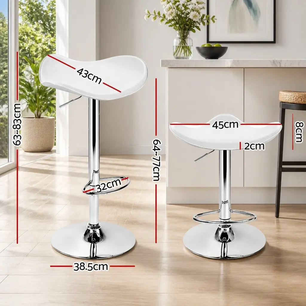 Bar Stools White PU Leather Gas Lift Swivel Chair 4 Piece Chrome Base