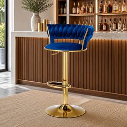 Bar Stools Gas Lift Velvet Backrest Swivel Seat Adjustable Height Kitchen