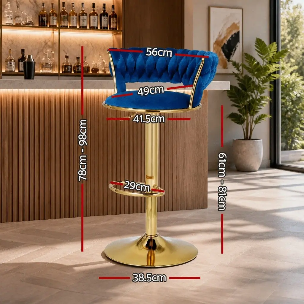 Bar Stools Gas Lift Velvet Backrest Swivel Seat Adjustable Height Kitchen