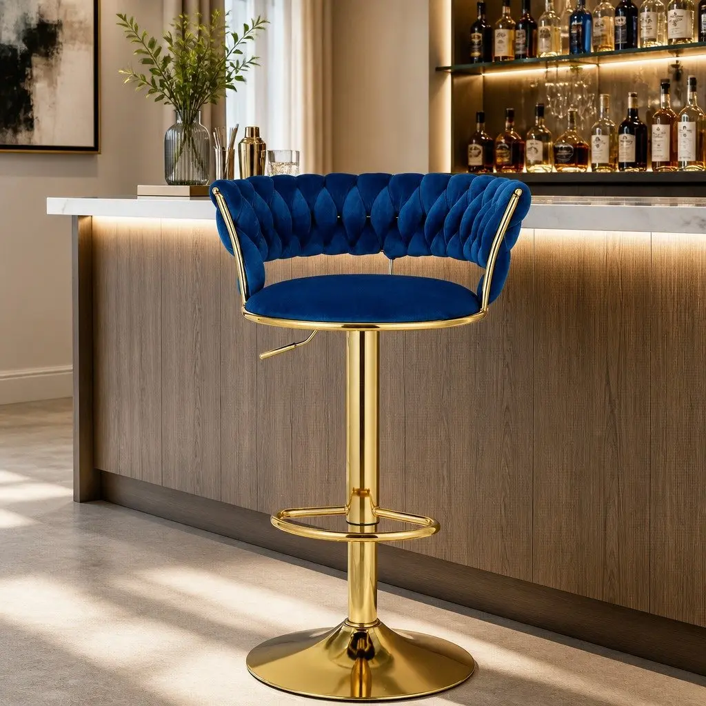 Bar Stools Gas Lift Velvet Backrest Swivel Seat Adjustable Height Kitchen