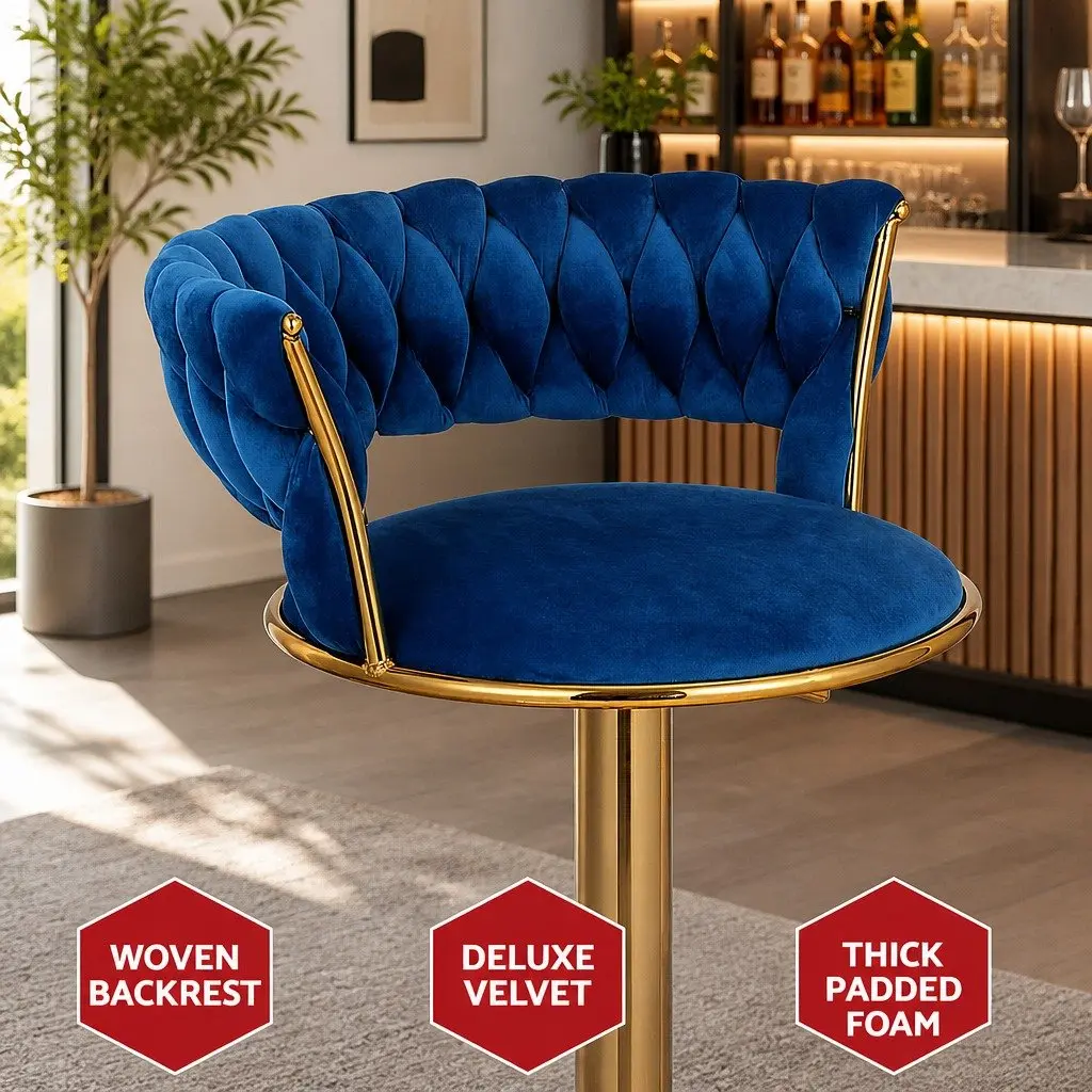Bar Stools Gas Lift Velvet Backrest Swivel Seat Adjustable Height Kitchen