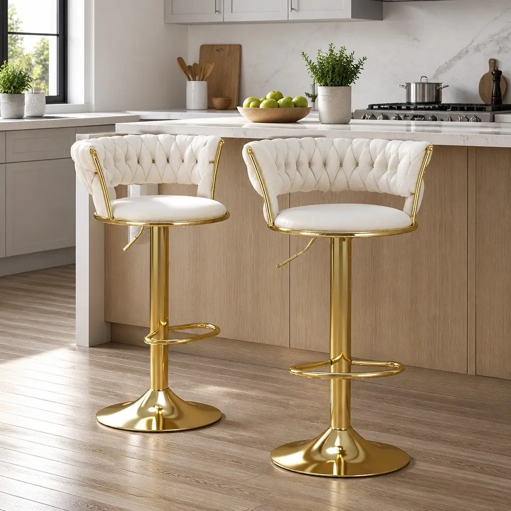 Beige Velvet Bar Stools