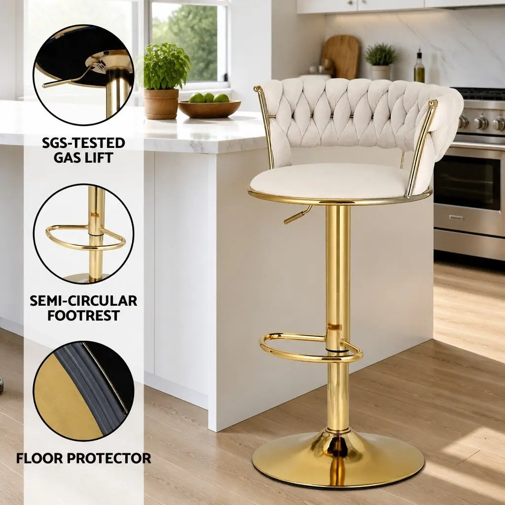 Beige Velvet Bar Stools