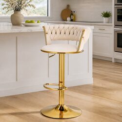 Bar Stools Gas Lift Velvet Woven Backrest Swivel Seat Kitchen Dining