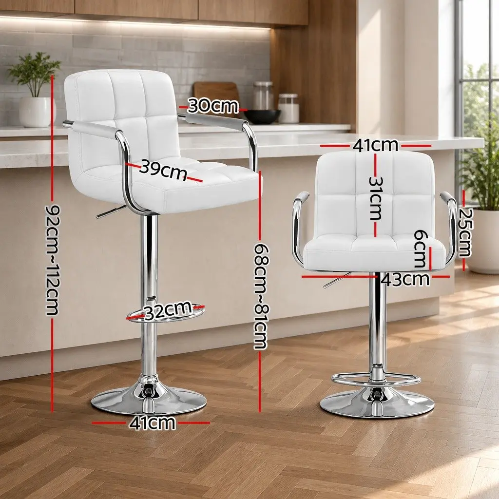 Bar Stools Swivel Adjustable Height Armrest White 2 Pack