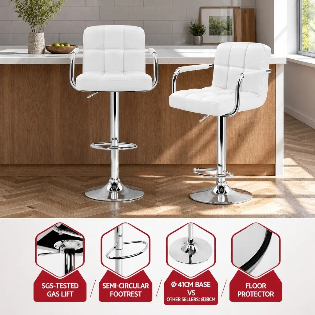 Bar Stools Swivel Adjustable Height Armrest White 2 Pack
