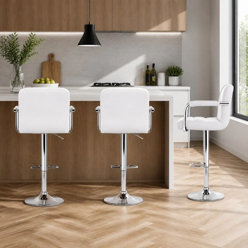 Bar Stools Swivel Adjustable Height Armrest White 2 Pack