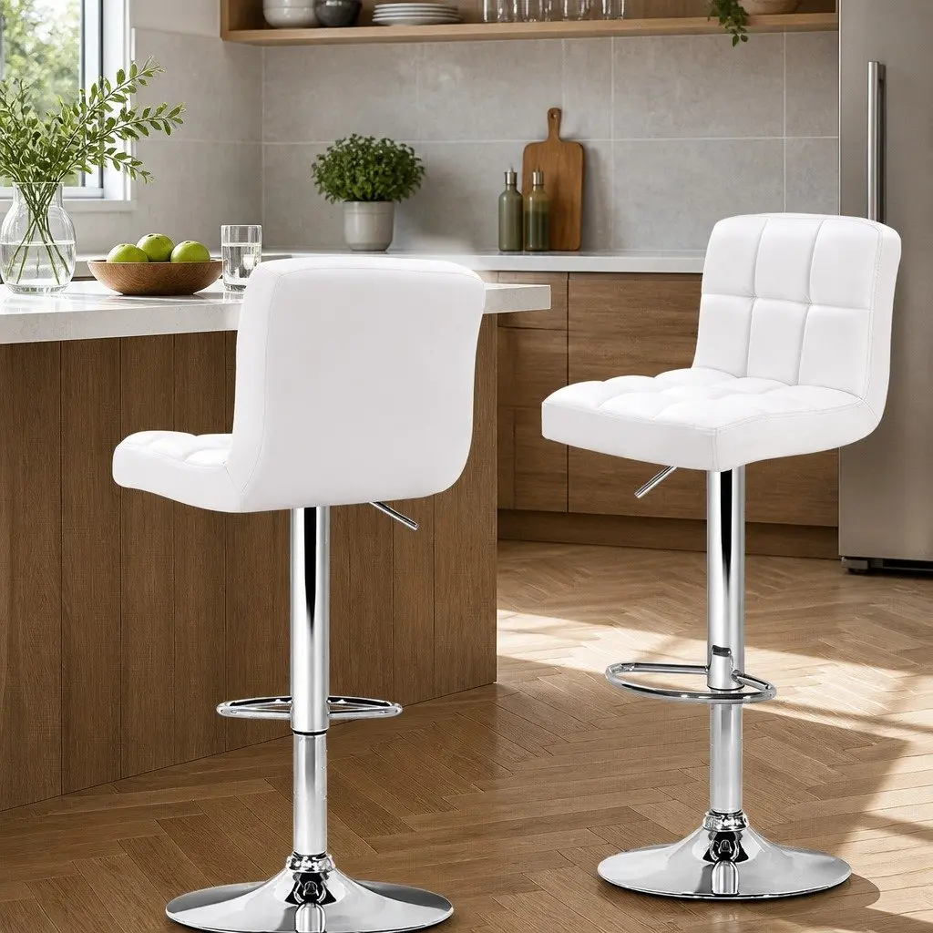 Bar Stools Swivel Adjustable Height Armrest White 2 Pack